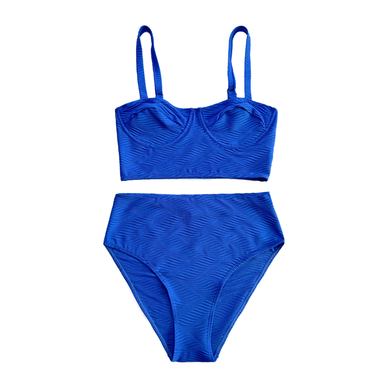 넓은 바닥 특별 패브릭 섹시한 2 피스 수영복을 가진 파란색 패턴 고삐