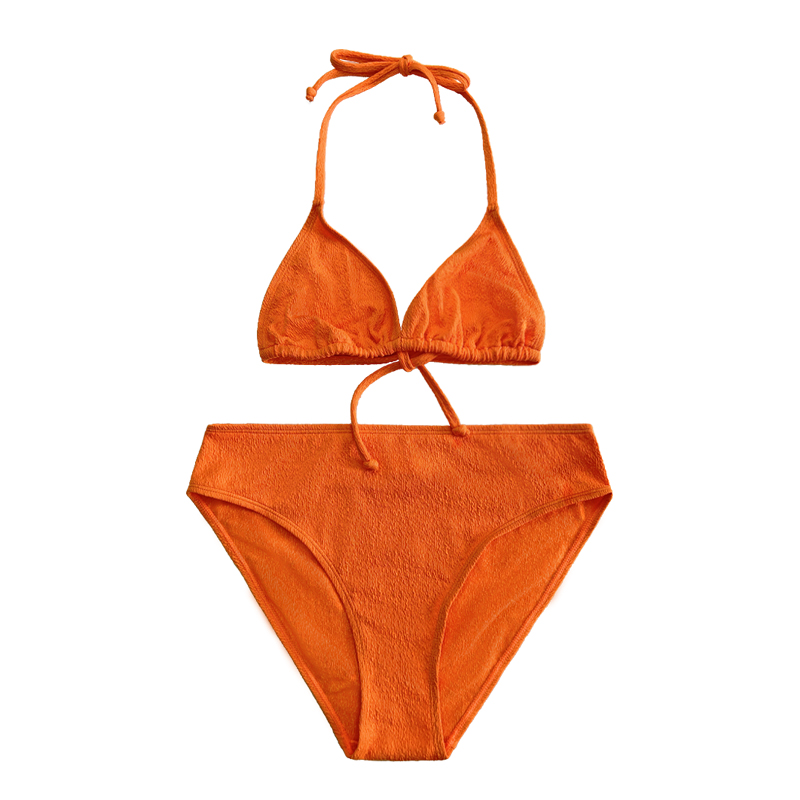 오렌지 주름 직물 고삐, 삼각대 컵, 3 피스 수영복